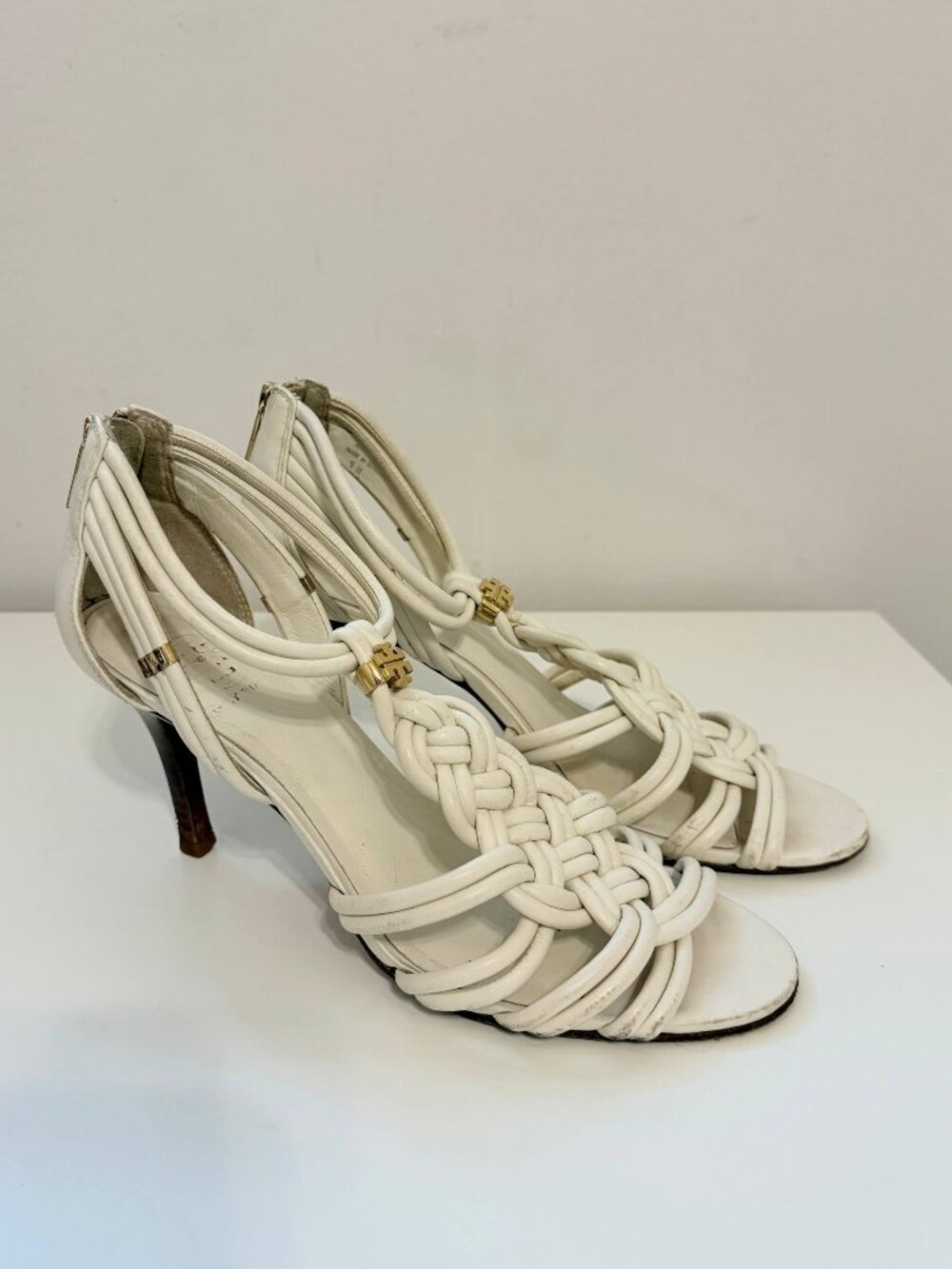 Tory Burch - White Braided Leather Strappy Heeled Sandals - Women's Size 9M